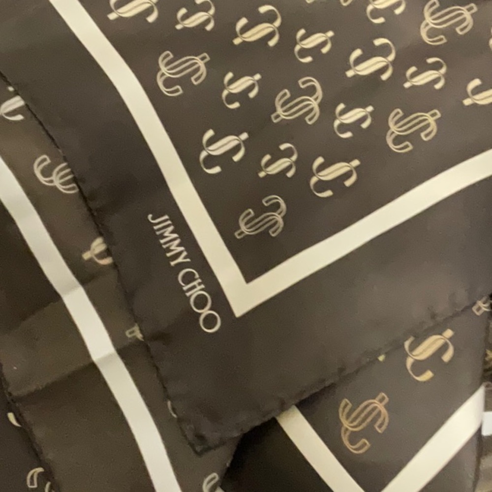 Jimmy Choo Silk Printed Brown and Gold Square Scarf